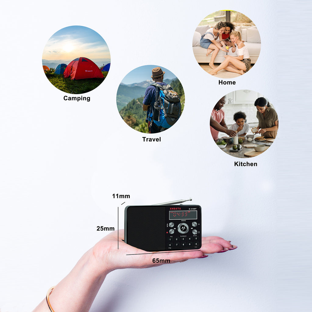 XHDATA D-318BT Mini-MP3-Player Fm tragbares Stereoradio TF-Karte Aufnahmelautsprecher + 8G TF-Karte