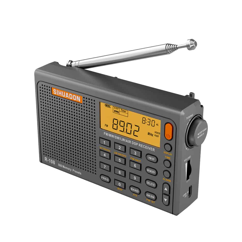 SIHUADON R108 Full Band Portable Radio and XHDATA AN-80 Shortwave Reel  Antenna FM SW External Antenna